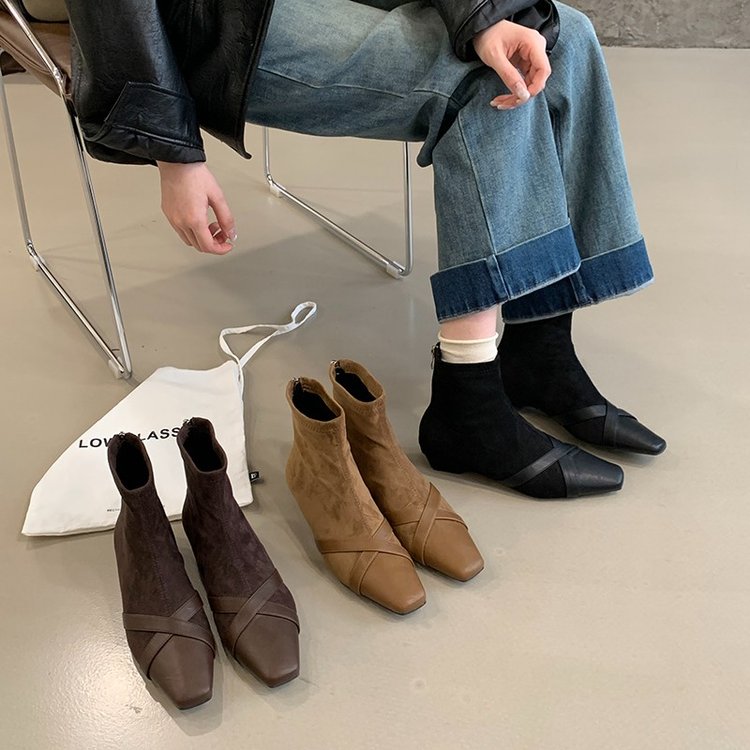 French Style Small Fragrant Boots, Short Boots, Fashionable Boots, Low Heel Suede Short Boots With Temperament