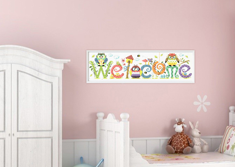 DIY Cute Owl Letter"Welcome" Diamond Embroidery Painting Cartoon Birds Mosaic Full Round Diamond Painting Cross Stitch Diamond