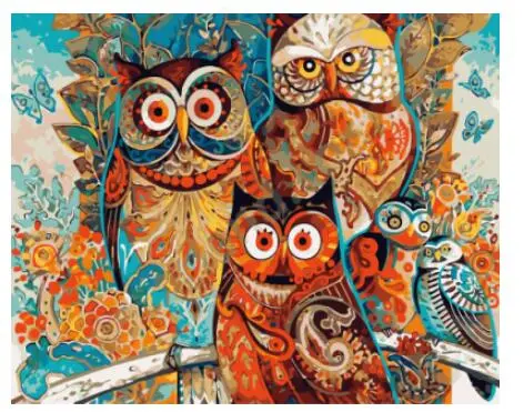 Frameless Pictures DIY Oil Painting By Numbers Paint On Canvas Modern Wall Pictures For Living Room Abstract Oil painting owls 40X50 Oil Painting - Shop at LoveMi