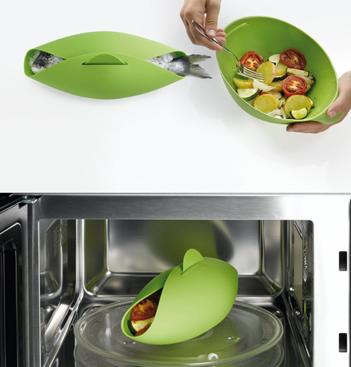 DINIWELL 1 PCS Kitchen Microwave Oven Steamer Soft-paste Silicone Folding Bowl Baking Fish Steam Roaster Bread Food Cook Tool