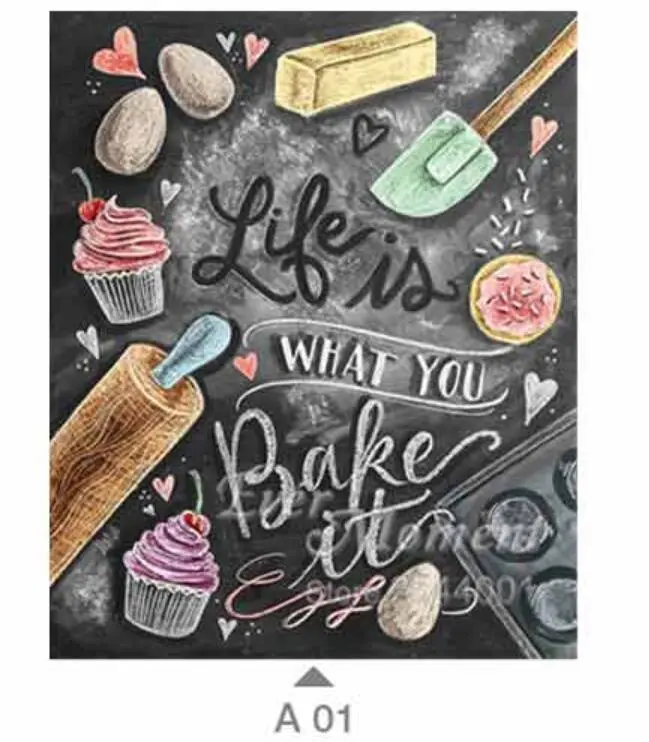 Life is What You Bake It Diamond Painting DIY Hobby Food Diamond Embroidery Picture Decoration for Restaurant Dining Room - 30X40