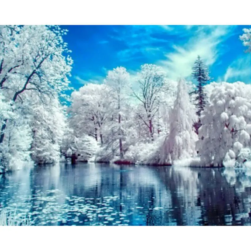 New Needlework Diamond Painting Beautiful Snow Winter Landscape Diamond Embroidery All Square Drill Rhinestone Mosaic Picture - 20X25