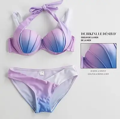 Bikini Set with Shell-Shaped Padded Cups and Gradient Print