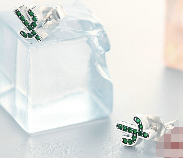 Green Cactus Sterling Silver Earrings