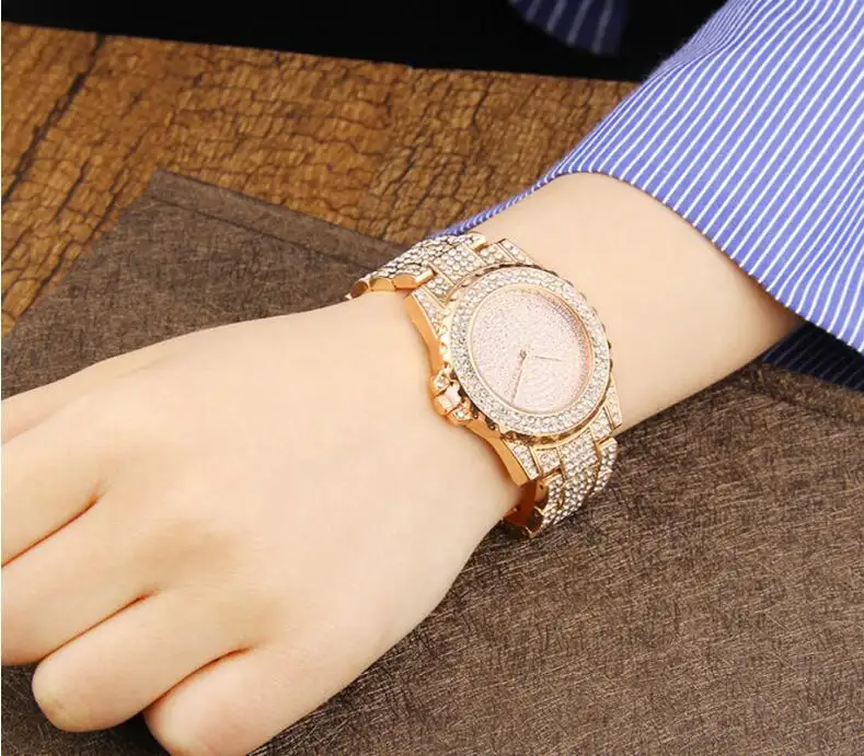 Fashion Bling Casual Ladies Female Quartz Gold Watch Crystal