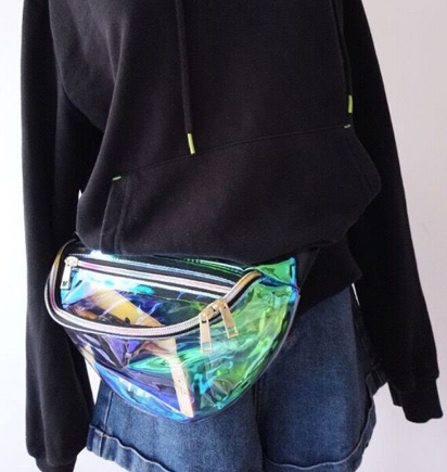 The Original Suefeng Laser Transparent Waist Bag Women's Messenger Bag Sports Running Multi-functional Collection Of Silver Boobs. — foto 4
