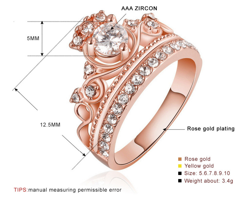 Cross border for European and American crown rings, gold plated diamond jewelry lovers creative accessories ring