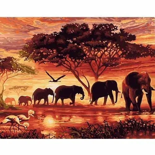 CHENISTORY Sunset Elephants Animals DIY Painting By Numbers Modern Wall Art Hand Painted Acrylic Picture For Home Decor - Shop at LoveMi