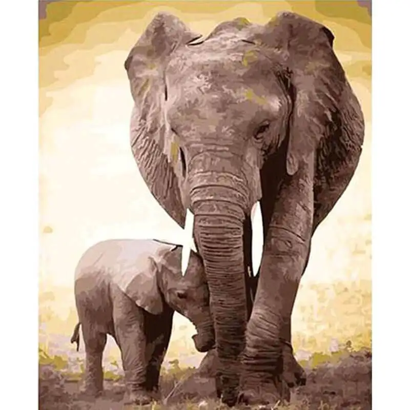 Mom and Baby Elephant Painting