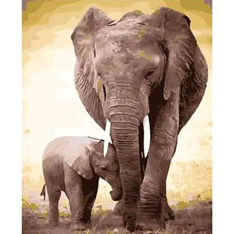 Mom and Baby Elephant Painting