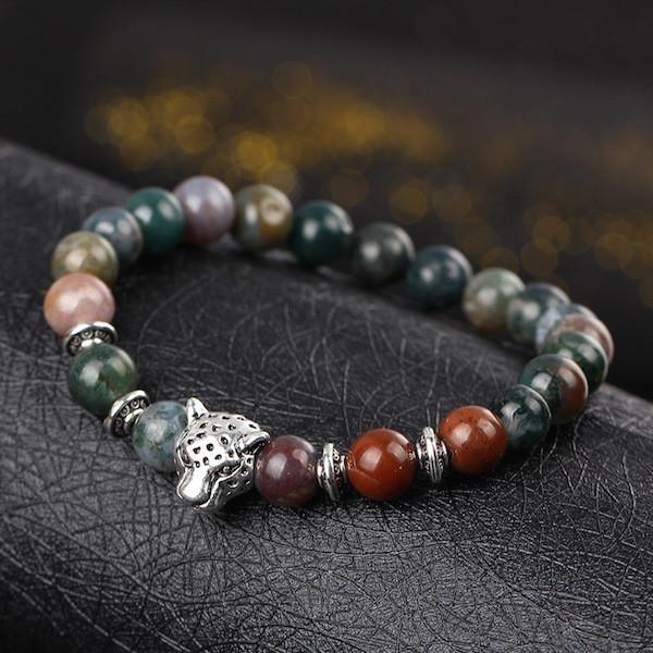 Leopard Round Bead Bracelet Men's Bracelet Beaded Volcanic Stone