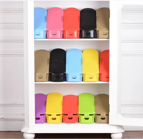 Adjustable Double Stand Shoe Support Lock Closet Cabinet Storage