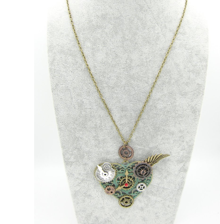 Heart Pendant with Various Gears Mechanical Steampunk Necklace