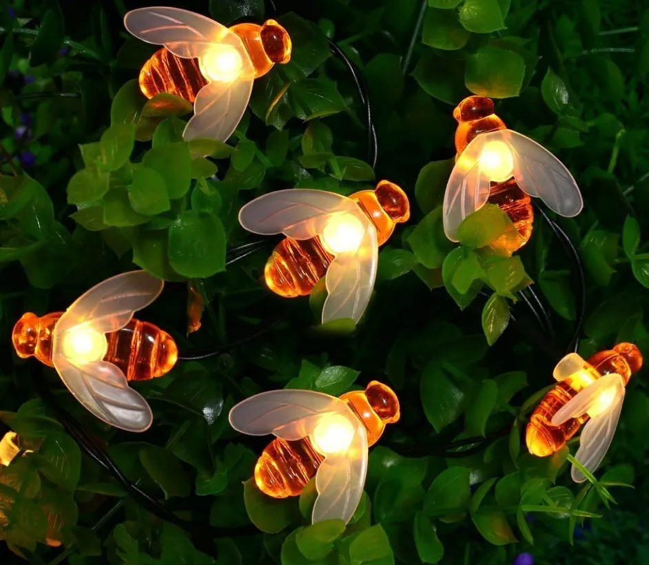New solar energy bee lamp string waterproof outdoor lamp strip origin goods festival decorative lantern insect lamp belt - Warm White