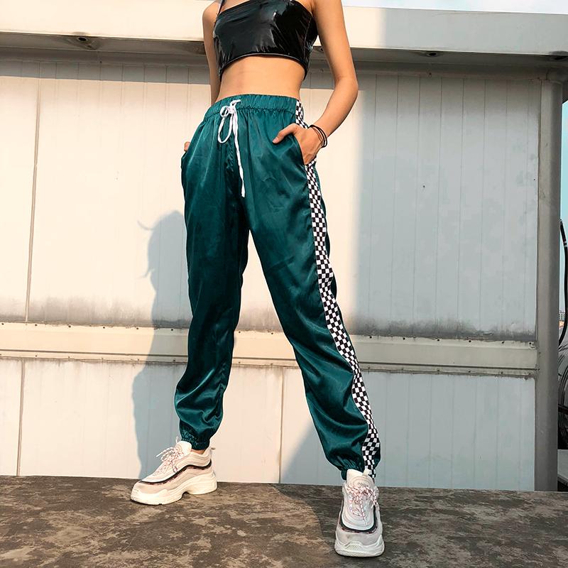 Ribbon Splicing Checkerboard Lace Casual Trousers