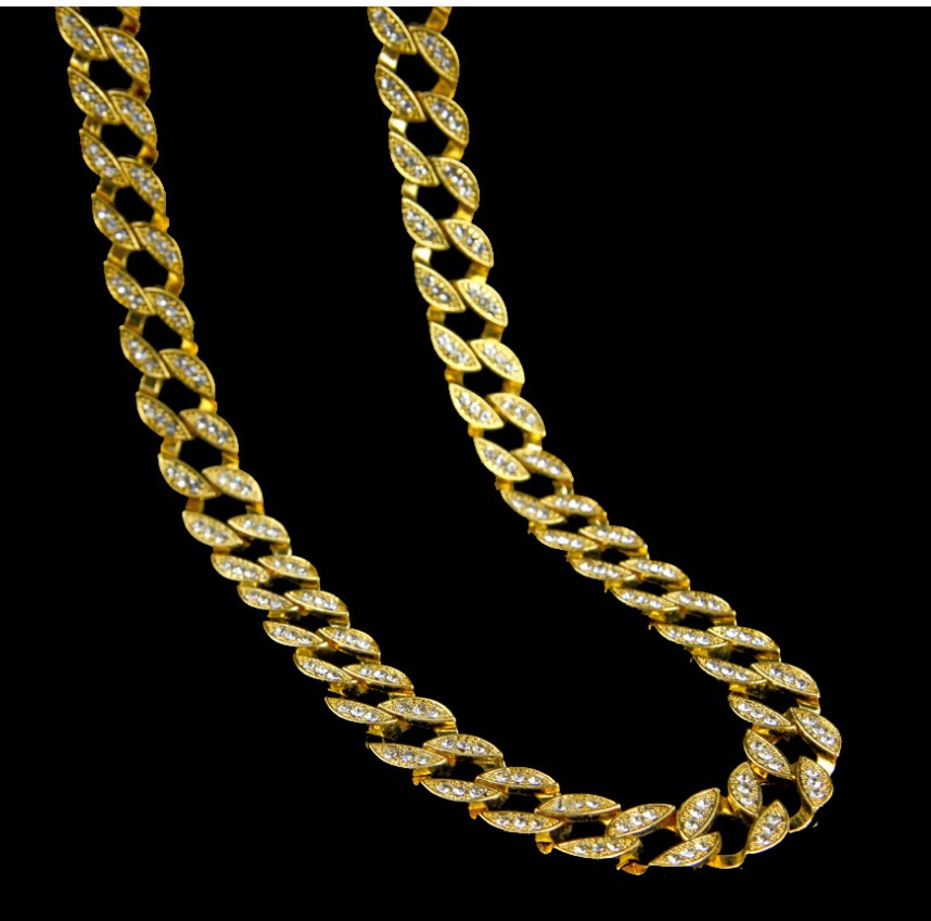 MIAMI CUBAN CHAIN NECKLACE 14K GOLD FINISH ICED OUT FULL STONE