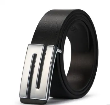 The young man's belt buckle smooth leather