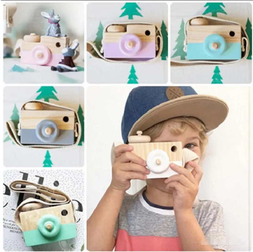 Cute Wooden Camera Toys Baby Kid Hanging Photography Prop