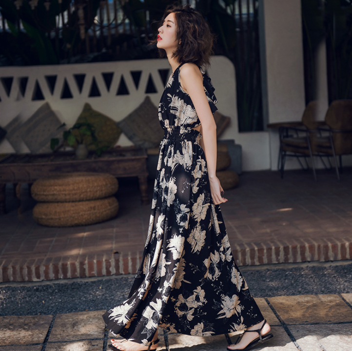 Robe longue fleurie bleue