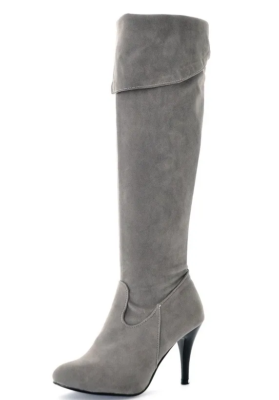 European and American spring and autumn women's boots slim knee boots Gray - Shop at LoveMi