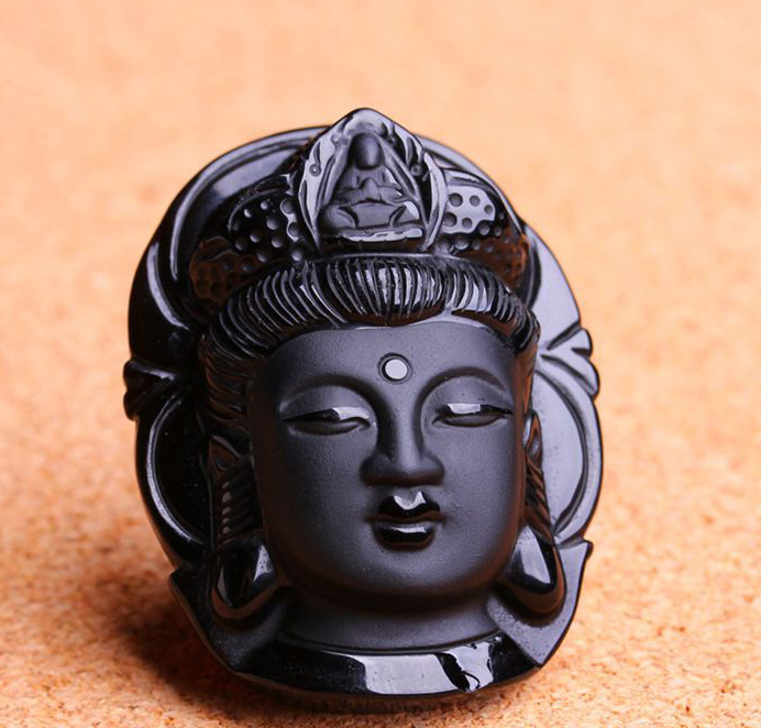 Natural Obsidian Buddah Pendant Necklace
