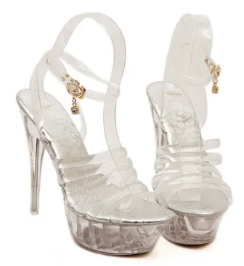 Crystal High-heeled Sandals With Platforms - Silver
