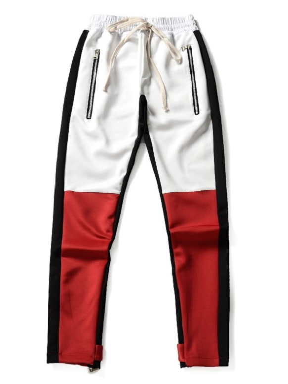 Trousers stitching men's pants male soil summer FOG tide casual pants fight color elastic side zipper feet pants