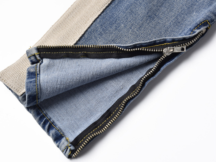 High Street Retro White Striped Knees Large Destroyed Holes Sole Slim Side Zippered Leg Jeans