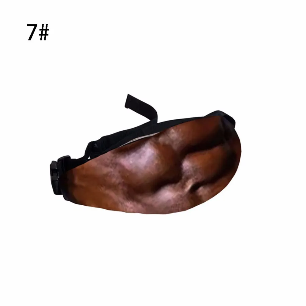 Six-Pack Abs Fanny Pack - Muscular 3D Body Print Waist Bag - Dark Skin