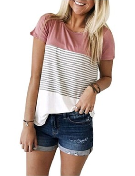 Striped Casual Round Neck Short-sleeved T-shirt Blouse