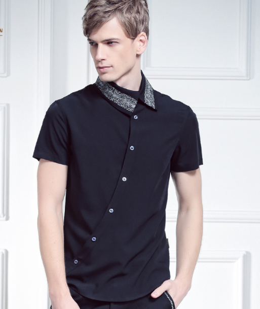 Irregular Oblique Collar Embroidery Shirt