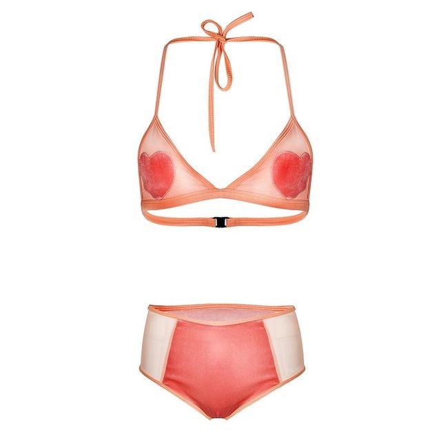 New Arrivals Lovely Girls Heart Print Hollow Out Bandage Women Bodysuit 2 Pieces Summer Clothing Party Club