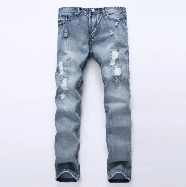 MCCKLE Fashion Brand Designer Mens Ripped Jeans Pants Light