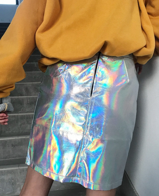Holographic Double Zipped  Street Style Skirt