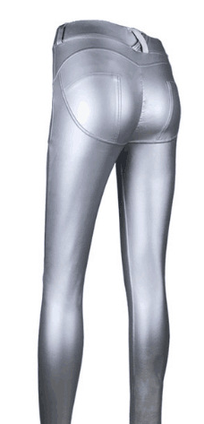 Women's Peach Hip Color High Elastic Leather Pants Silver - Shop at LoveMi