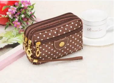 Canvas handbags handbags Korean version of the three zipper multi layer wallet hand bag packet phone change Khaki - Shop at LoveMi