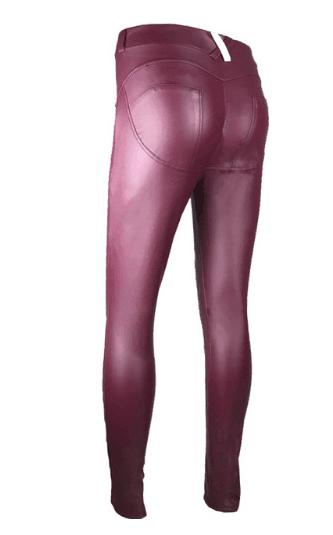 Women's Peach Hip Color High Elastic Leather Pants Red - Shop at LoveMi