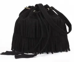 Women bag tassel bucket shoulder bag foreign trade ladies bag Europe and the United States trend bucket bag - Black - View 1