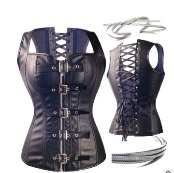 Black Steampunk Faux Leather Overbust Corset