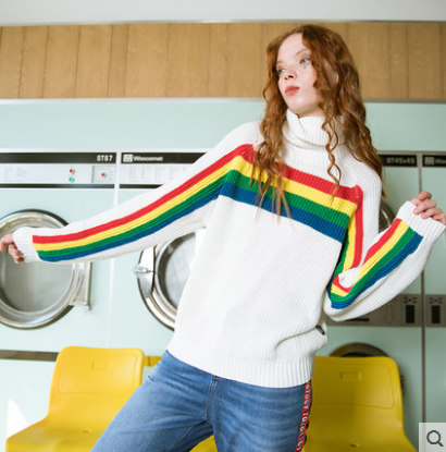 High collar rainbow sweater