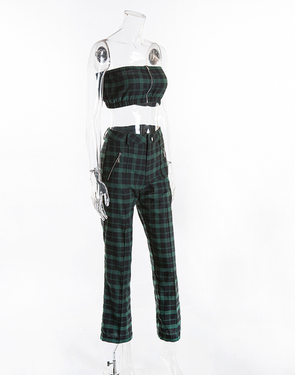 ERICA PLAID GREEN TWO PIECE SET