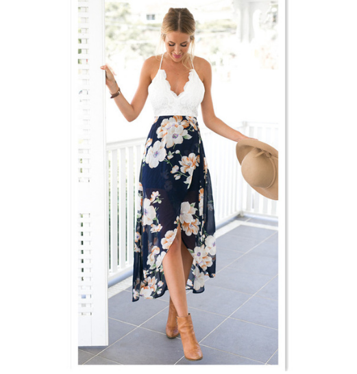 Lace Panel Chiffon Dress