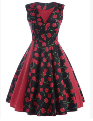 Europe and the United States retro sway hit color dress A word skirt