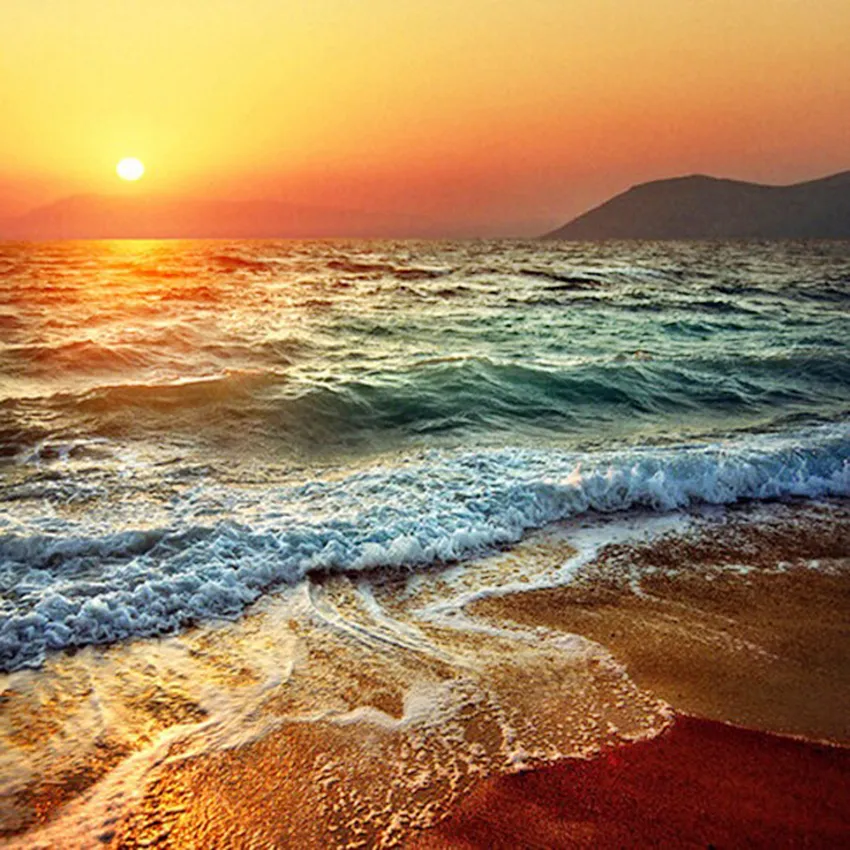 3D DIY Diamond Painting Nature Diamond Embroidery Sunset Beach Beaded Embroidery Hobby Mosaic Pattern For Home Decor - 50X50 Square