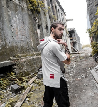 European and American high street short-sleeved thin section hooded sweater short-sleeved T-shirt