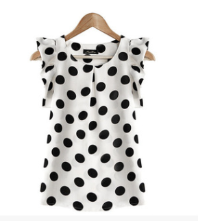 new wave point large size short-sleeved chiffon top Slim lotus leaf fly fly sleeve chiffon shirt