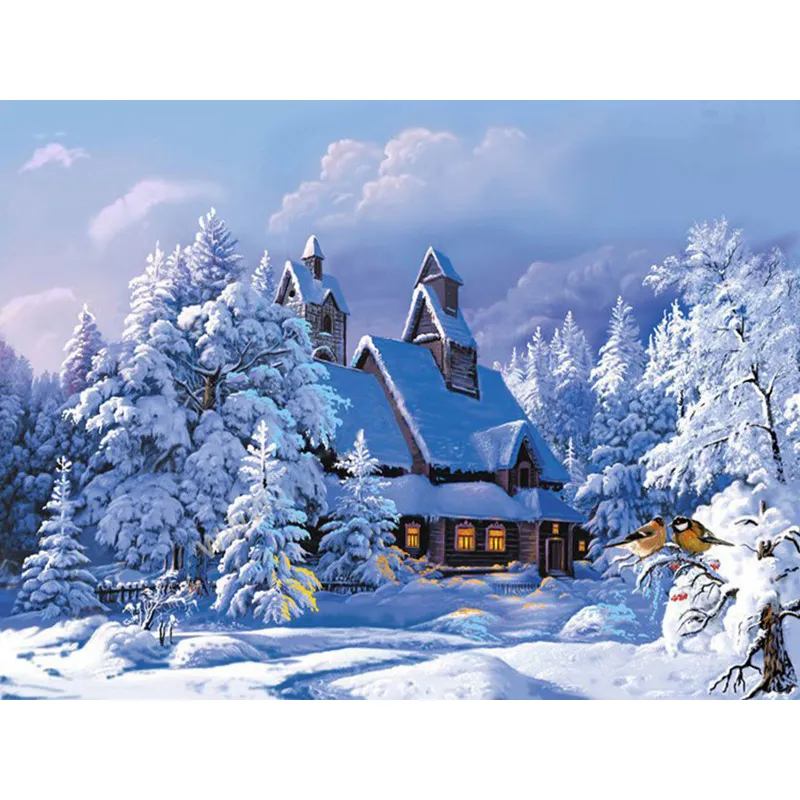 DIY pictures by numbers Snow House In Forest Paintings by numbers on canvas Picture by numbers poster - 40X50Cm