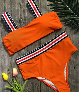 Sexy Striped Swimsuit Set New Sports Bikini High Cut Female Swimming