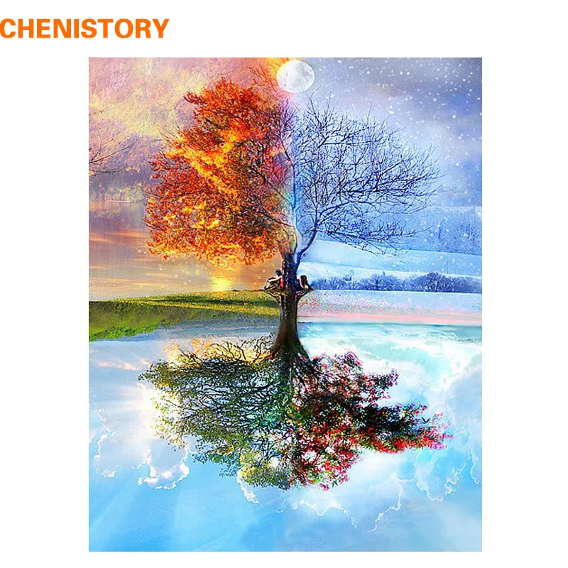 Frameless Four Seasons Tree Landscape DIY Painting By Numbers Kit Paint On Canvas Painting Calligraphy For Home Decor - 450X50Cm