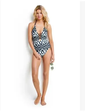 European-European Style Bikini Diamond Shaped Print Finalized One Piece